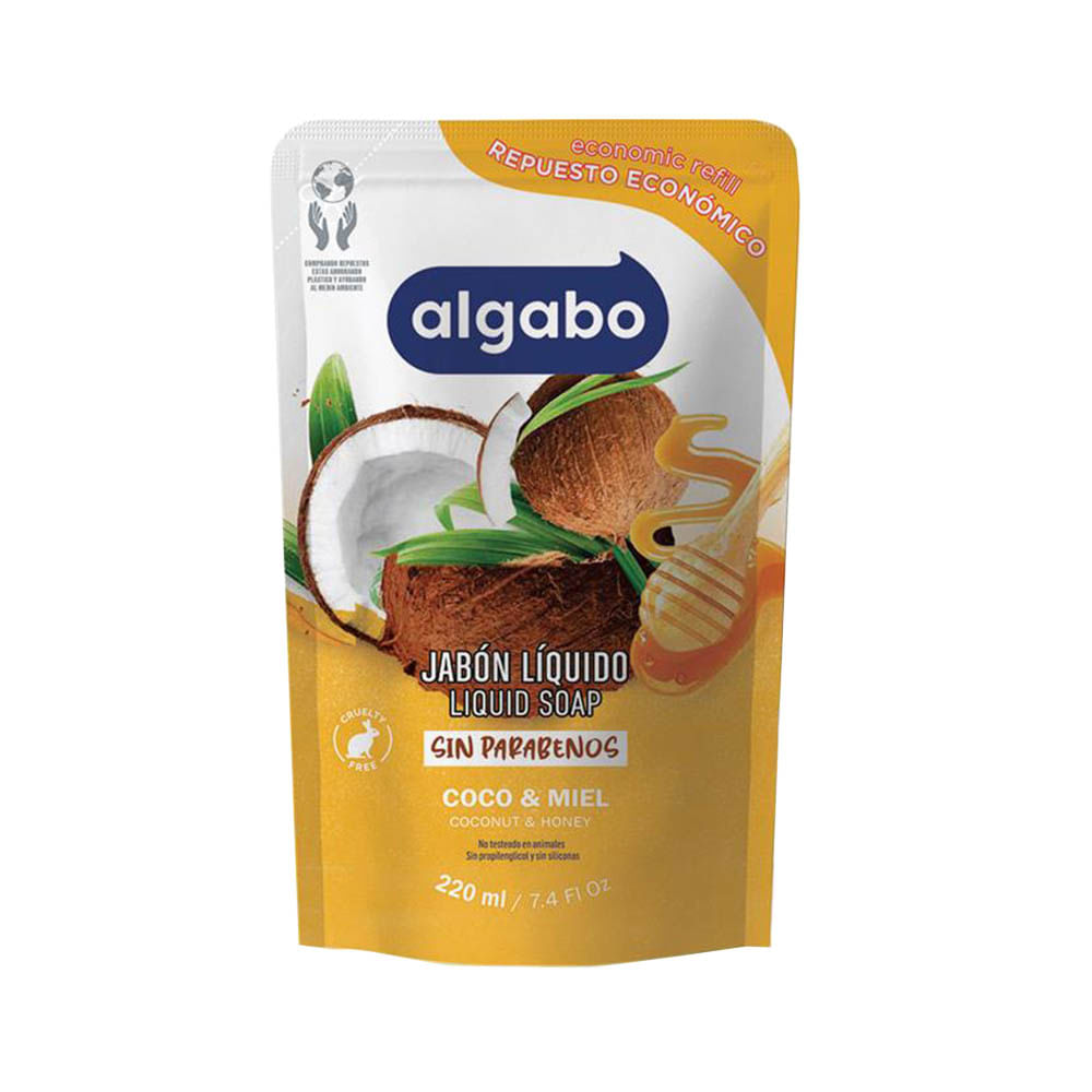 Jabón Líquido Repuesto Coco y Miel 220 Ml Algabo